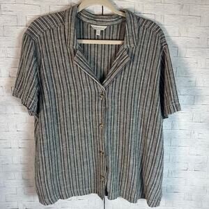 Lucky Brand Womens Blouse button up casual light weight striped coastal travel